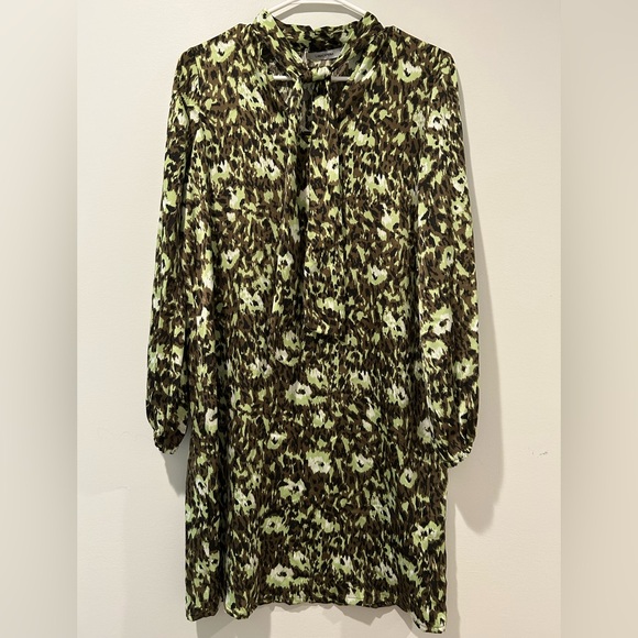 Lanacaprina Abito Donna Green Printed Dress with Tie Neck - Picture 2 of 6